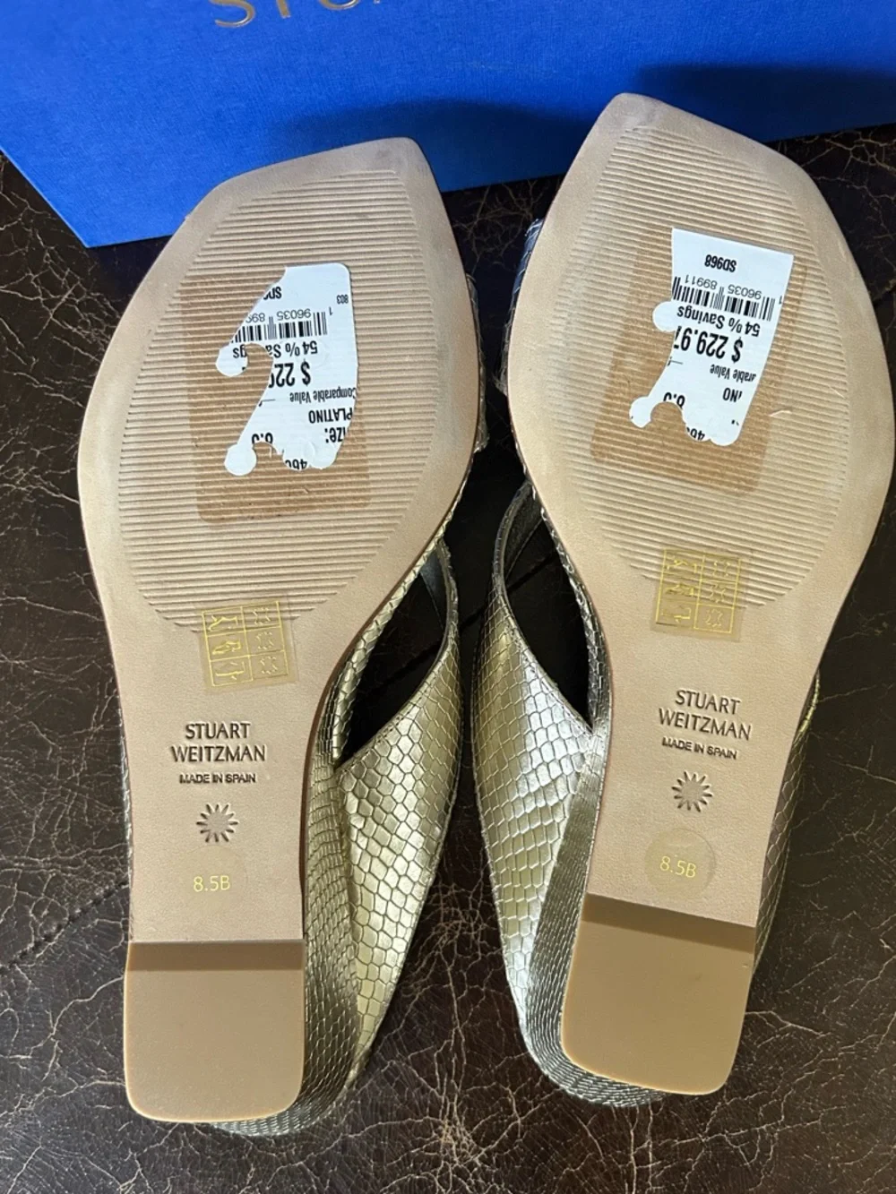 Stuart Weitzman Miami Wedge Slide Sandals Metallic Snake Print Textured Gold - Picture 10 of 11